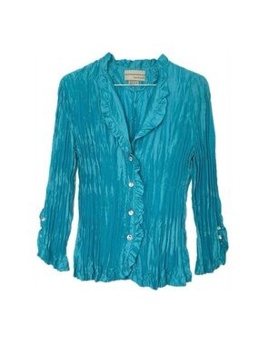 ⭐️HP⭐️ Carrie Allen women’s teal/dark aqua crinkle blouse Size M